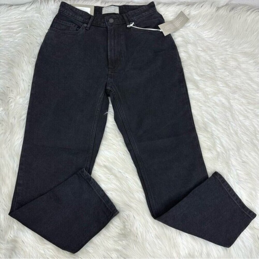Everlane Curvy Cheeky Straight Leg Jeans Washed‎ Black High Rise Crop Womens 28